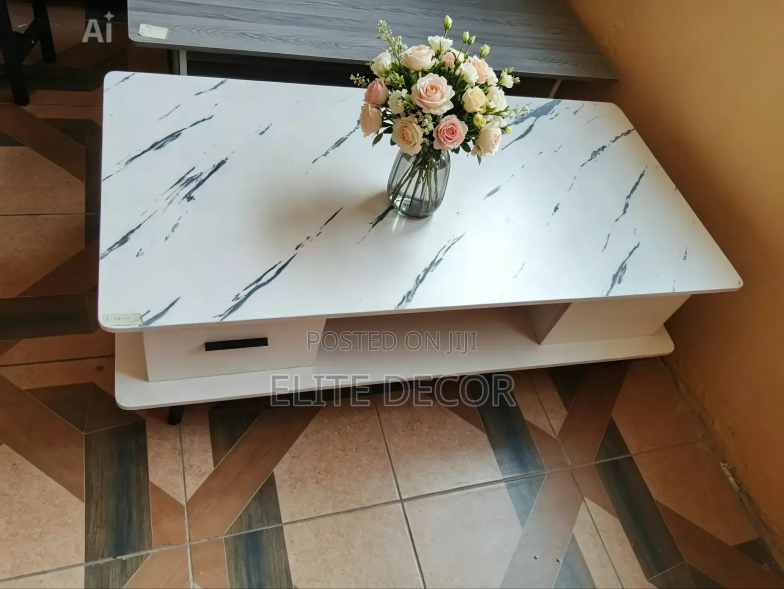 Modern White Marble Top Coffee Table With Storage