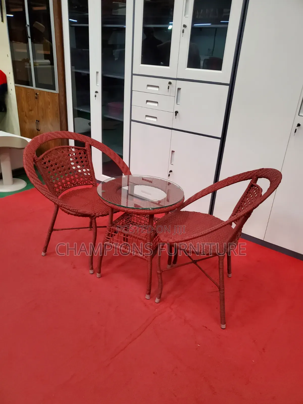 3-Piece Red Rattan Balcony Set