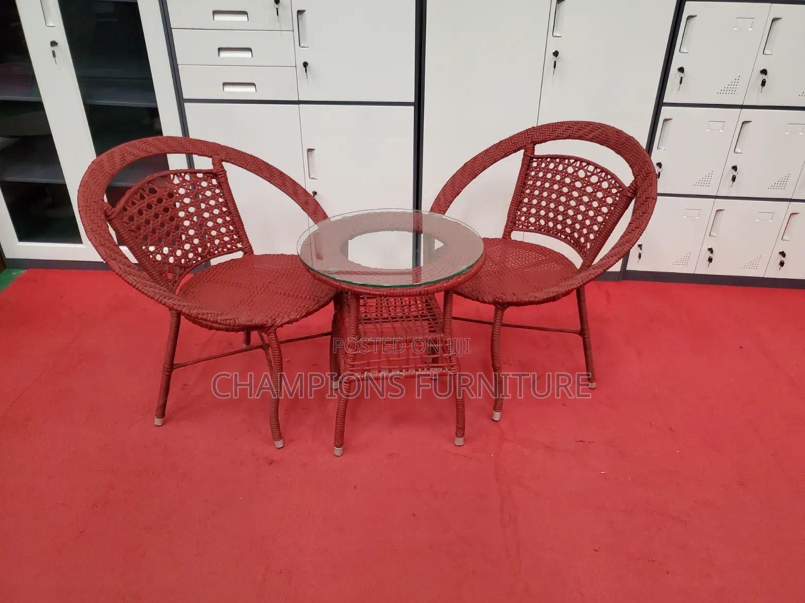 3-Piece Red Rattan Balcony Set