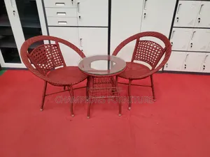 3-Piece Red Rattan Balcony Set