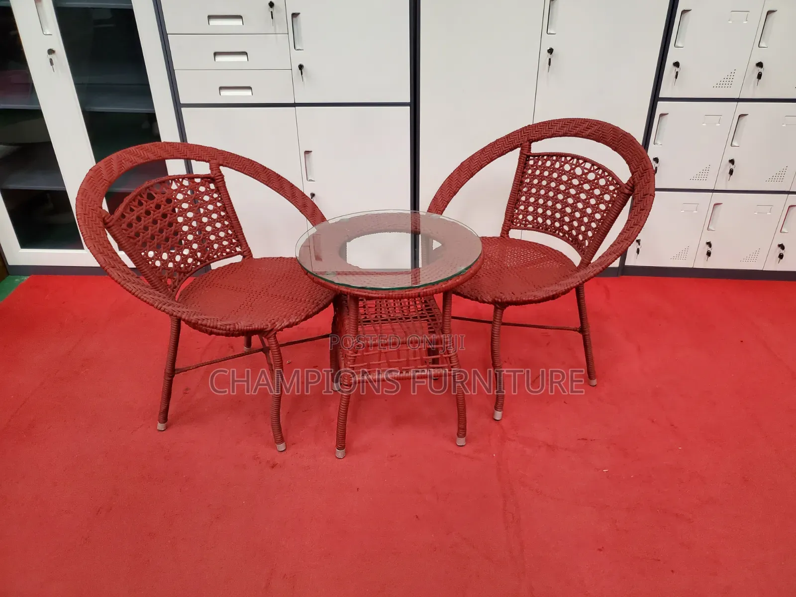 3-Piece Red Rattan Balcony Set