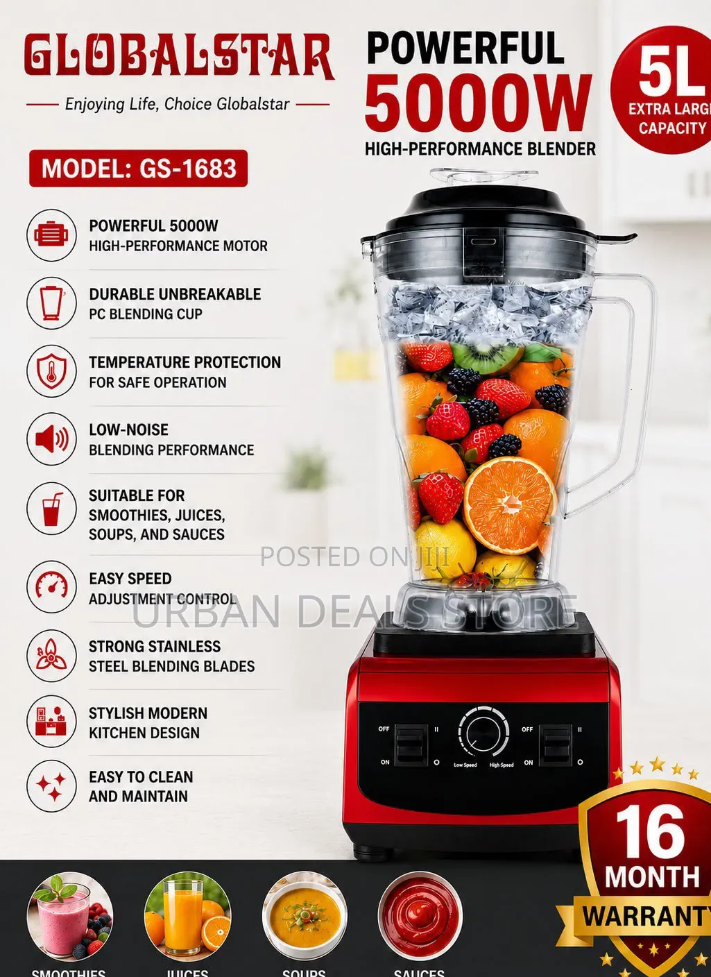 Heavy Duty 2-in-1 GS-1683 Commercial Blender Grinder