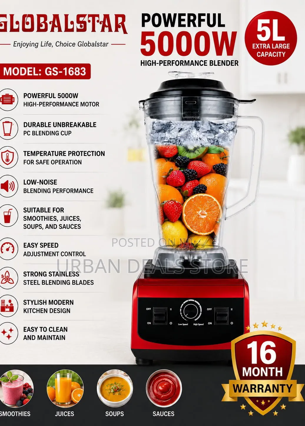 Heavy Duty 2-in-1 GS-1683 Commercial Blender Grinder