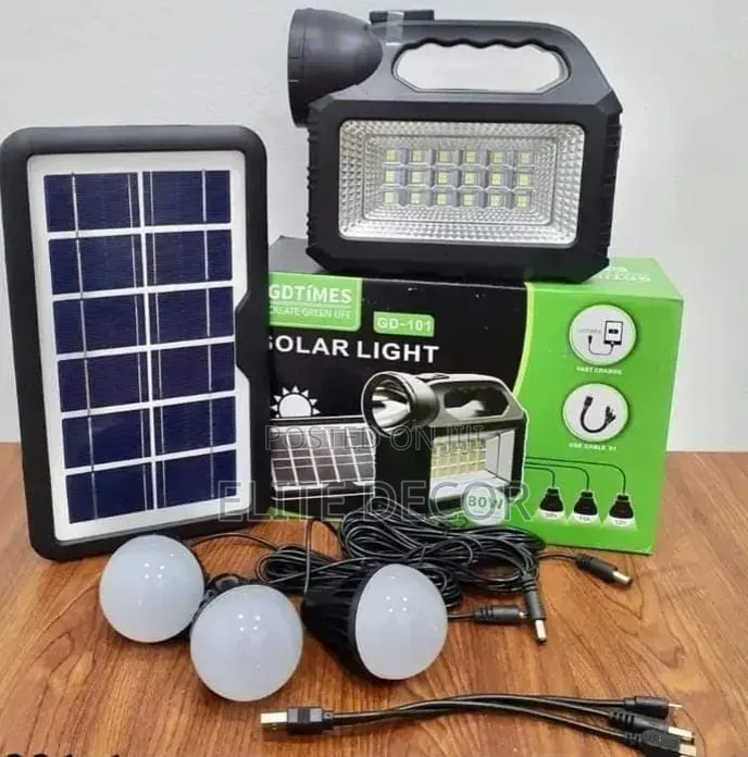 GDTIMES GD-101 80W Solar Lighting System Kit With 3 Bulbs USB