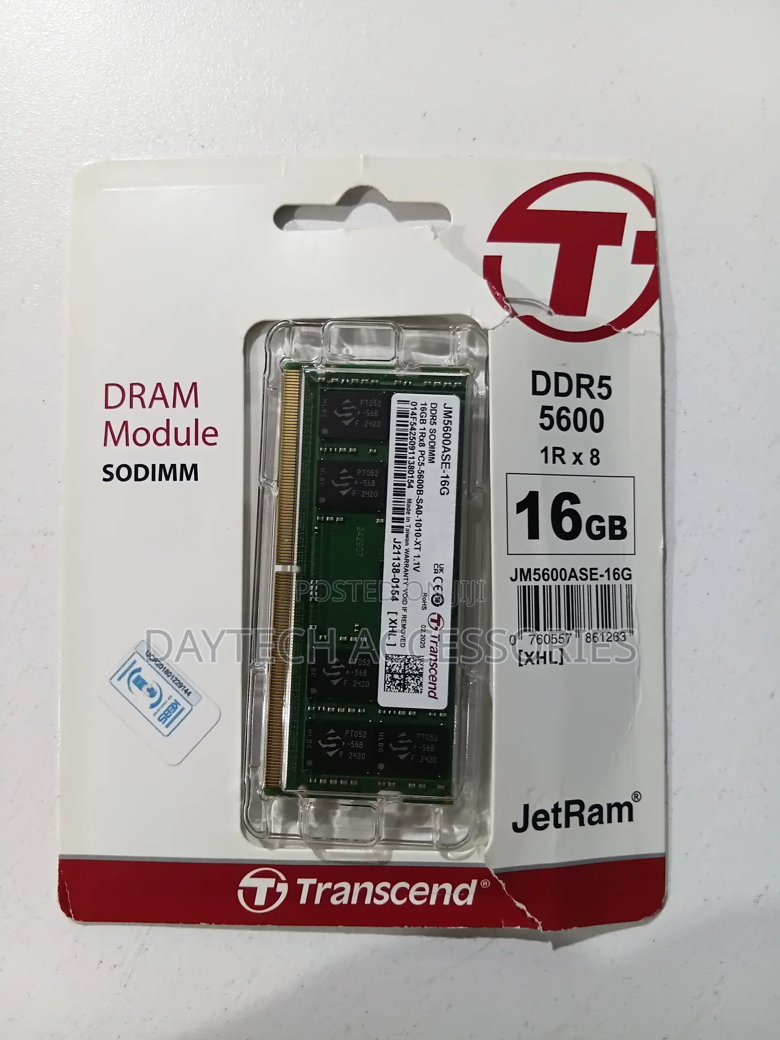 Transcend RAM 16GB DDR5 5600MHz CL46 (1Rx8) Laptop Memory.