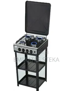 OLELON 4 Burner Full Standing Cooker With Shelves-Black Stainless Top