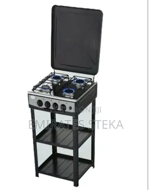 OLELON 4 Burner Full Standing Cooker With Shelves-Black Stainless Top