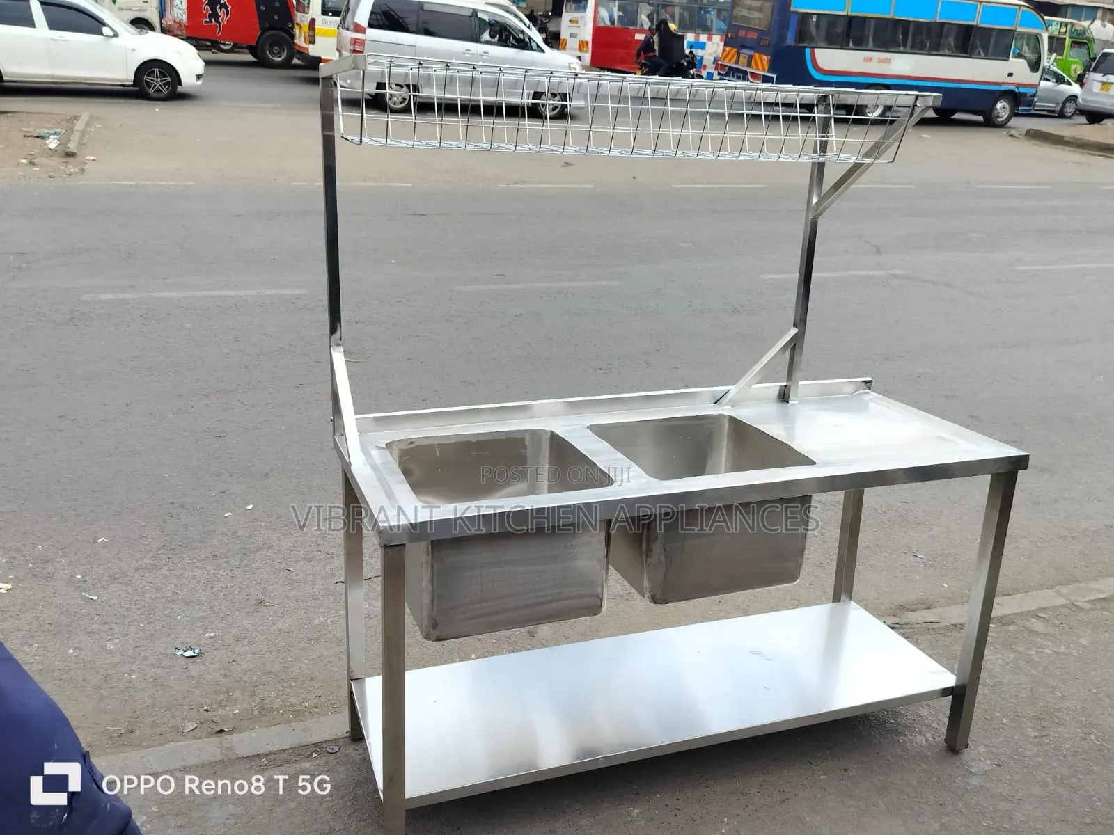 Stainless Steel Double Bowl Sink With Storage Rack