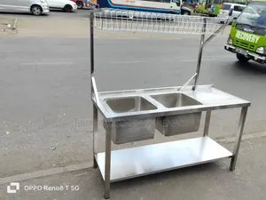Stainless Steel Double Bowl Sink With Storage Rack