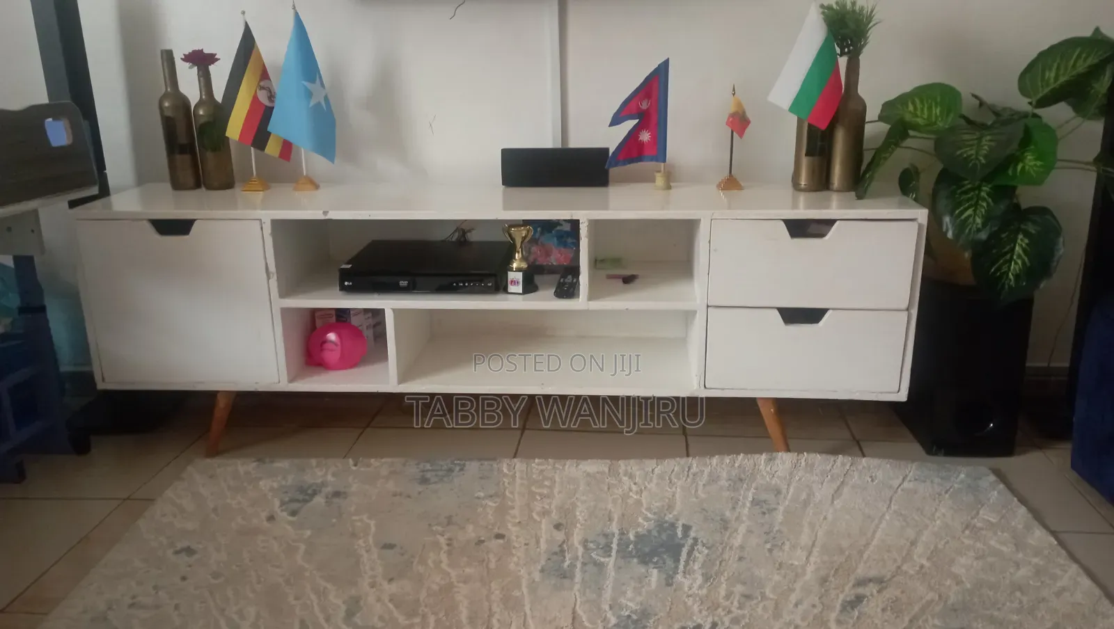 Modern Sleek White TV Stand With Storage | Fits Up to 65" TV.