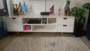 Modern Sleek White TV Stand With Storage | Fits Up to 65" TV.