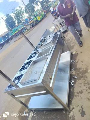 4 Burners, Griddle, Chips Dumper Double Electric Fryer