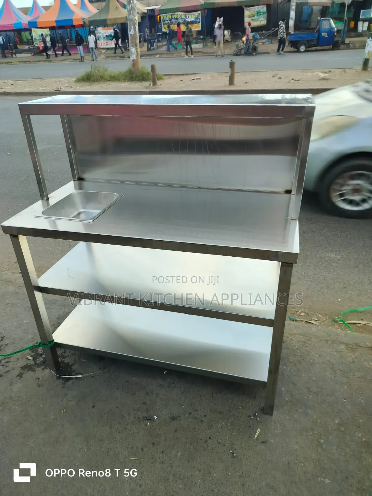 Three-Tier Table With Storage Basin Overshelf