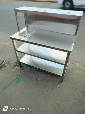 Three-Tier Table With Storage Basin Overshelf