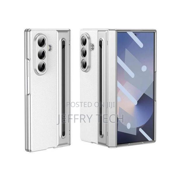 Samsung Galaxy Fold 5 Leather Case - Silver, S Pen Slot, Hinge Camer