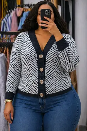 A Chunky Knit Cardigan Sweater With a Zigzag Pattern