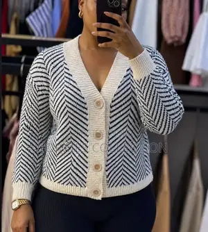 A Chunky Knit Cardigan Sweater With a Zigzag Pattern