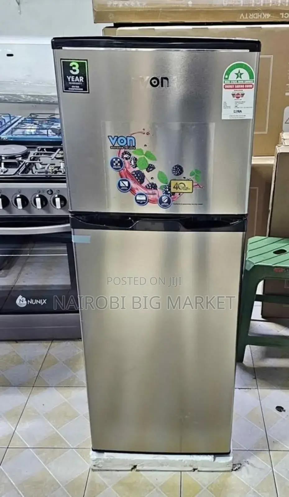 Von 138 Double Door Fridge W Ith Adjustable Glass Shelves