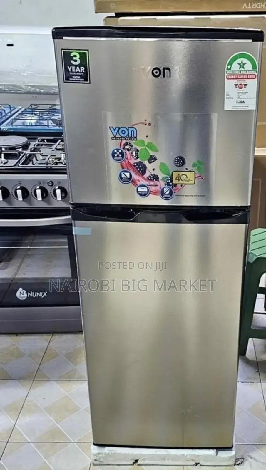 Von 138 Double Door Fridge W Ith Adjustable Glass Shelves