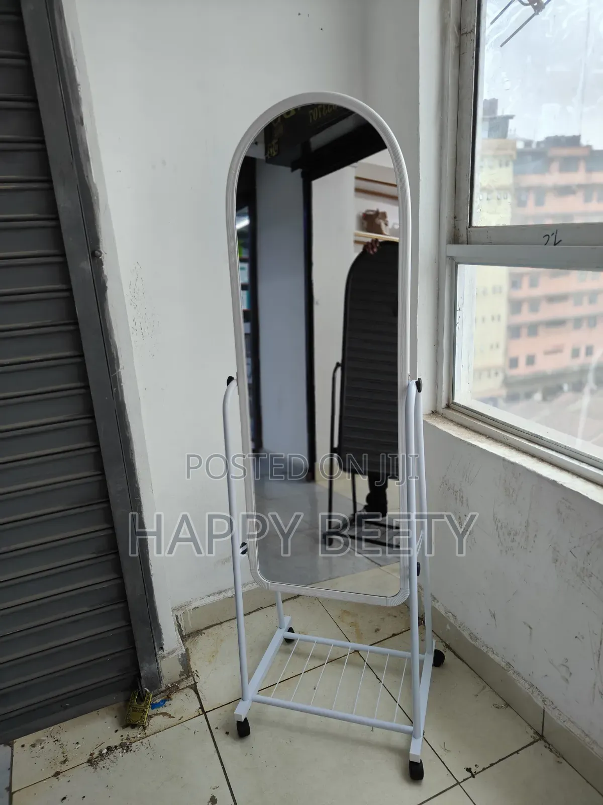 *Black Full Length Dressing Mirror With Wheels and Shoes Rack*