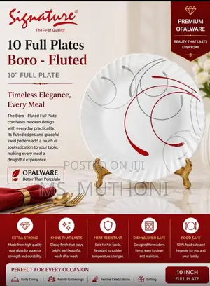 6 PCs *Signature 10-Inch Fluted Opalware Full Plates (25 Cm )