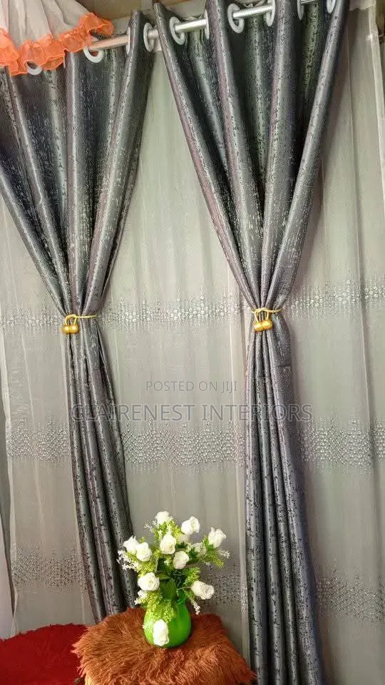 Green and Grey Flawless Finish Window Curtains