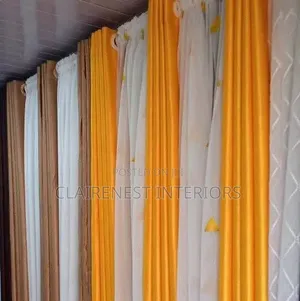 Plain While, Yellow and Brown Stitched to Perfection Window Curtains