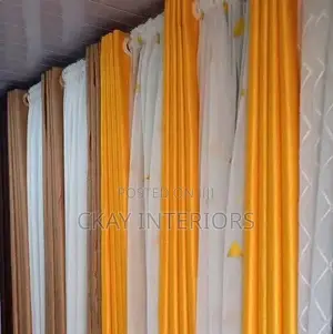 Plain While, Yellow and Brown Stitched to Perfection Window Curtains