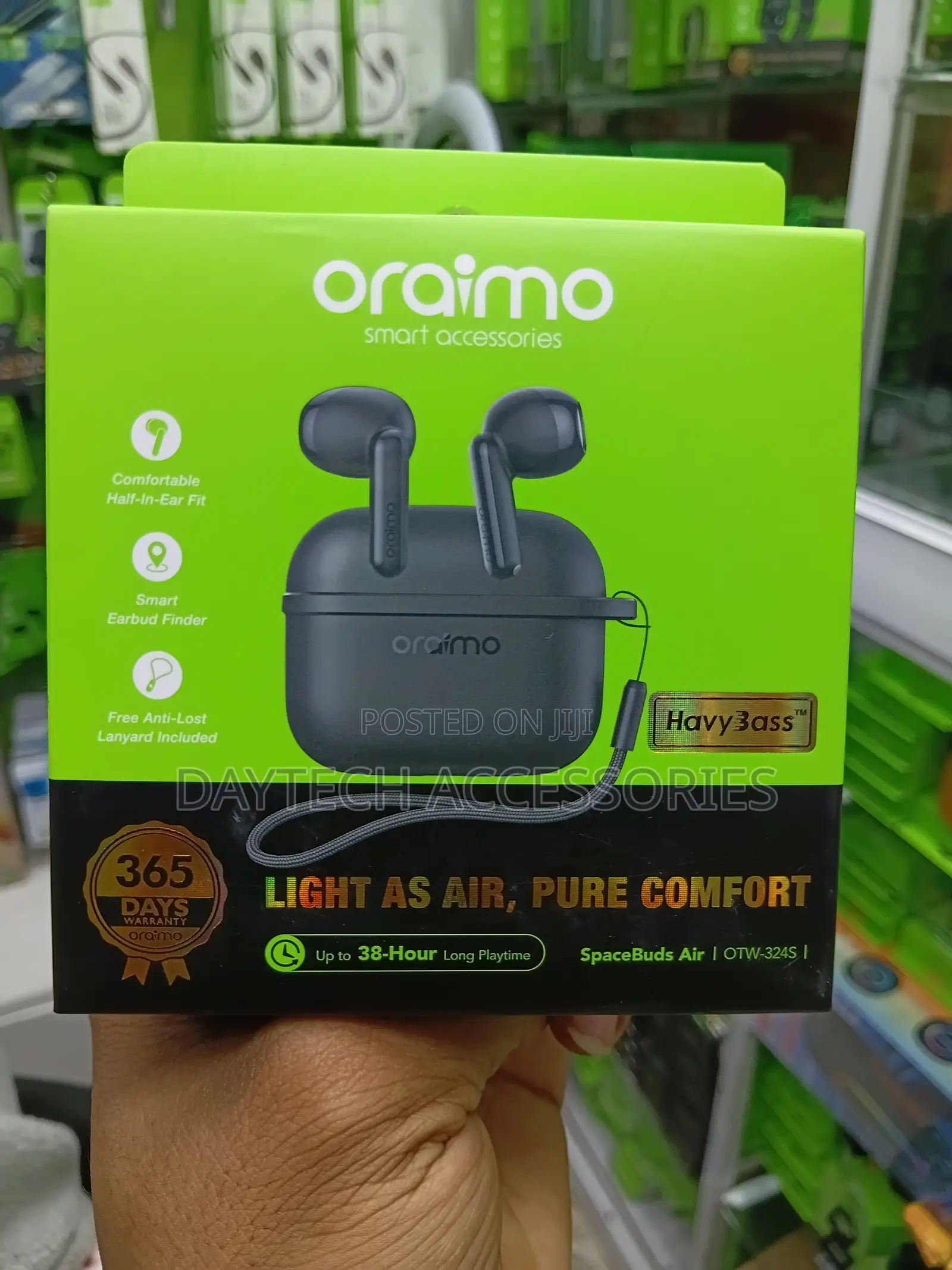 Oraimo SpaceBuds Air (Model OTW-324S) Wireless Earbuds in Black.