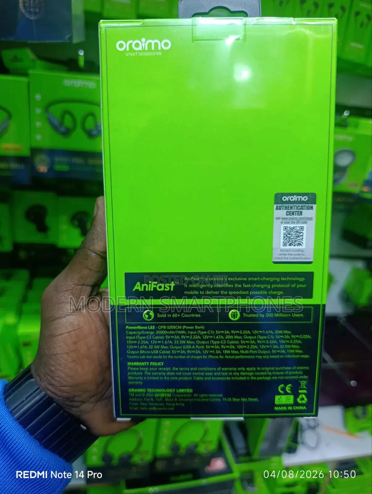 New ORAIMO Powernova L22 20000mAh 22.5W Fast Charging Power Bank