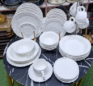 36 PCs Pearl Rim White Dinnerware Set*