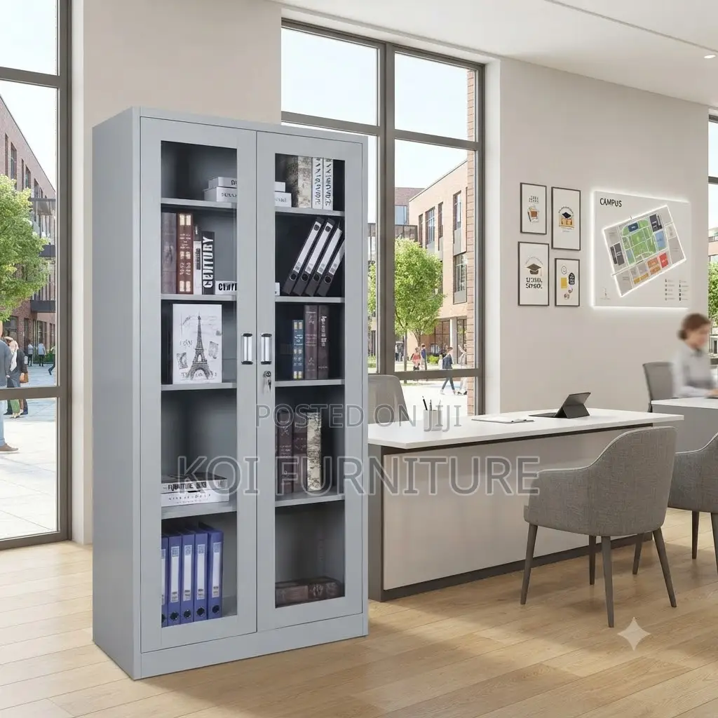 Office Cabinet; Steel-Glass Two Doors Office Storage Cabinet