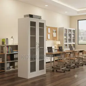 Office Cabinet; Steel-Glass Two Doors Office Storage Cabinet