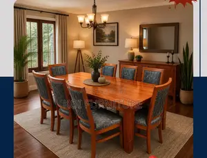 Dining Set; Six Seaters Dining Set With Mahogany Finish