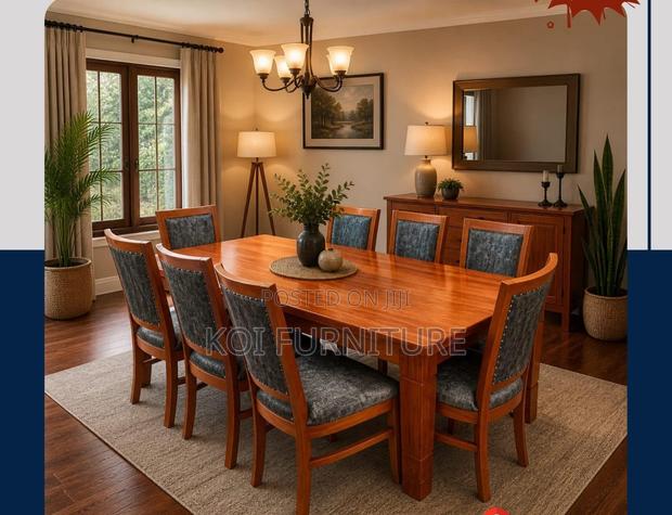 Dining Set; Six Seaters Dining Set With Mahogany Finish
