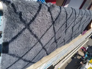 7 by 10 Ft Fluffy Carpet (Black Stripes)