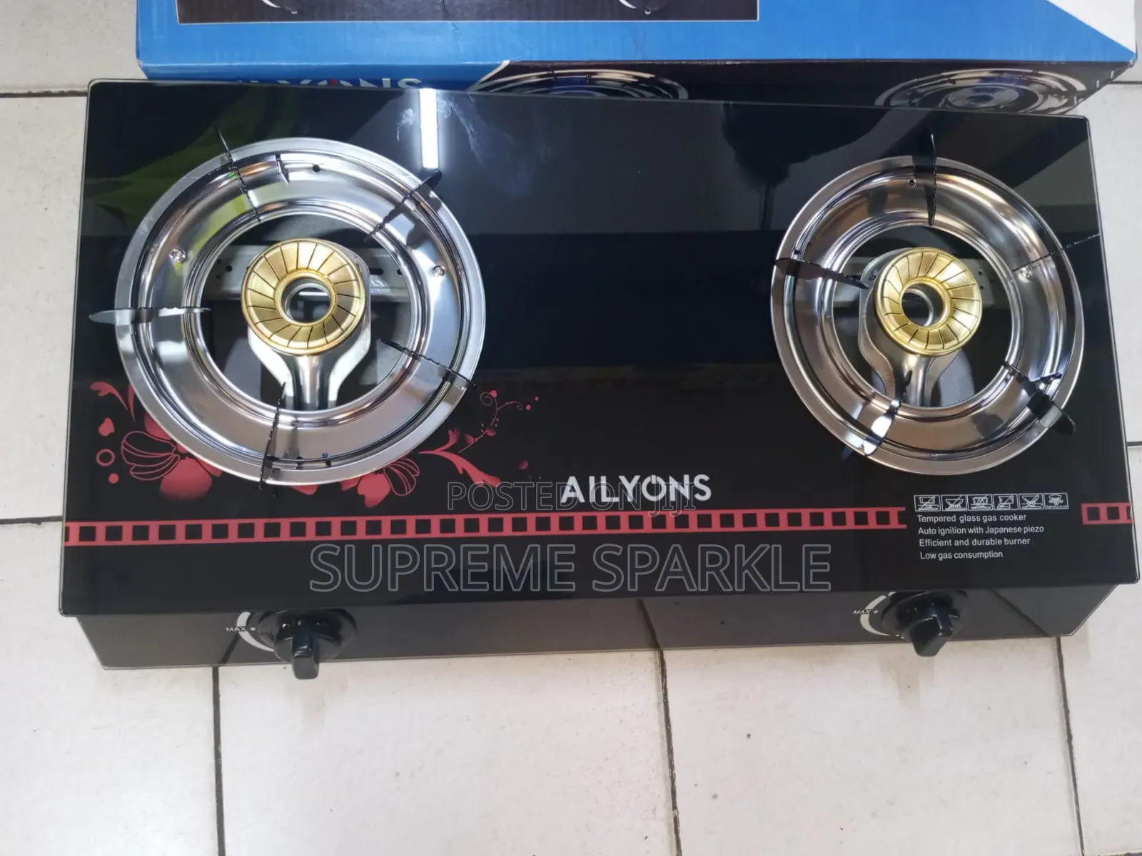 2-Burner Gas Stove AILYONS Tempered Glass Tabletop Cooker.