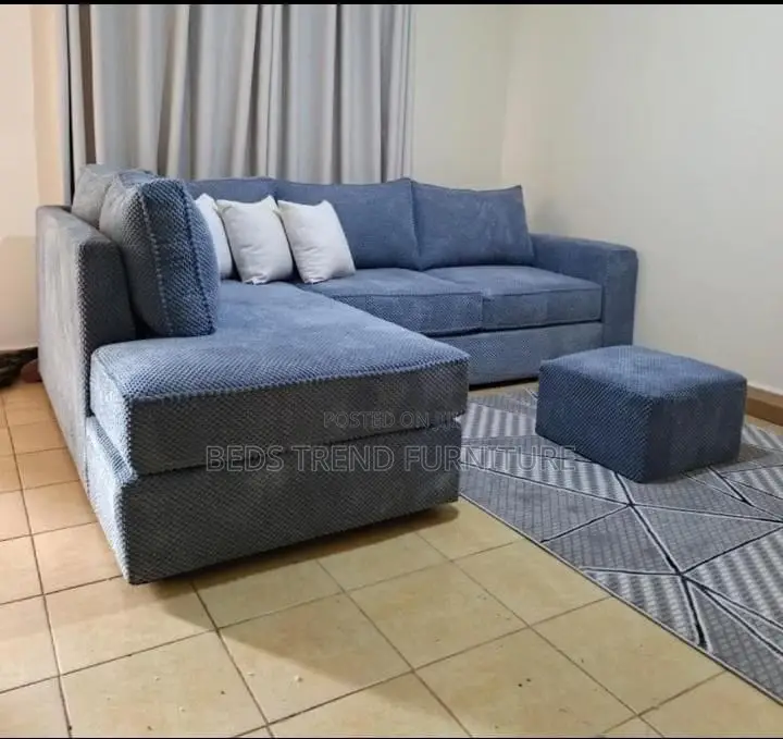 6-Seater L Seat Grey Bubble Fabric With Footrest