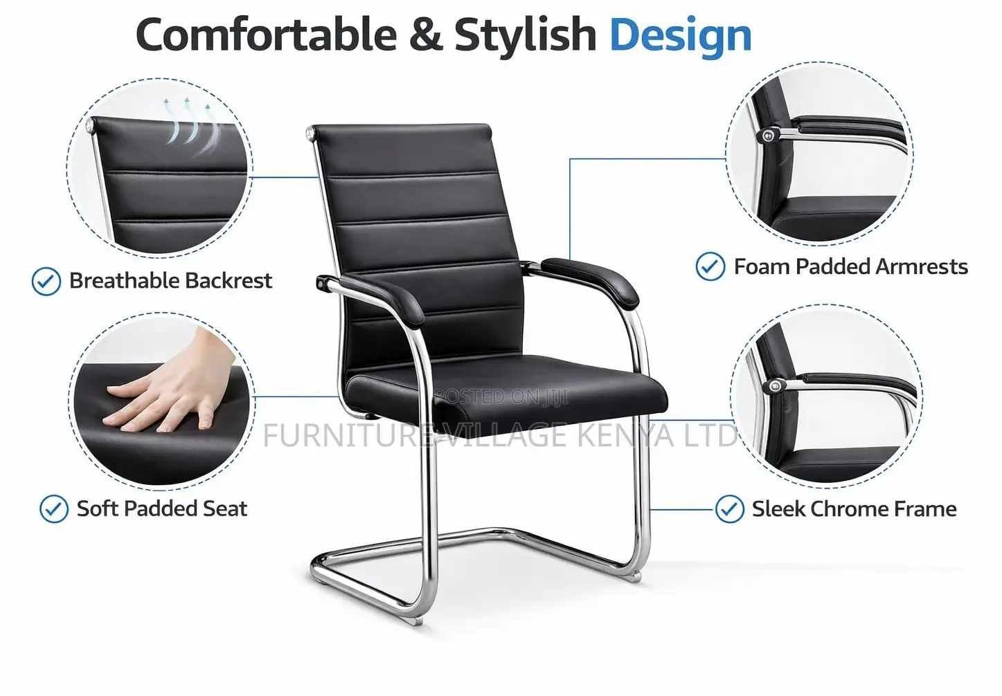 Office Chair; Chrome-Pu Leather Office Guest Chair