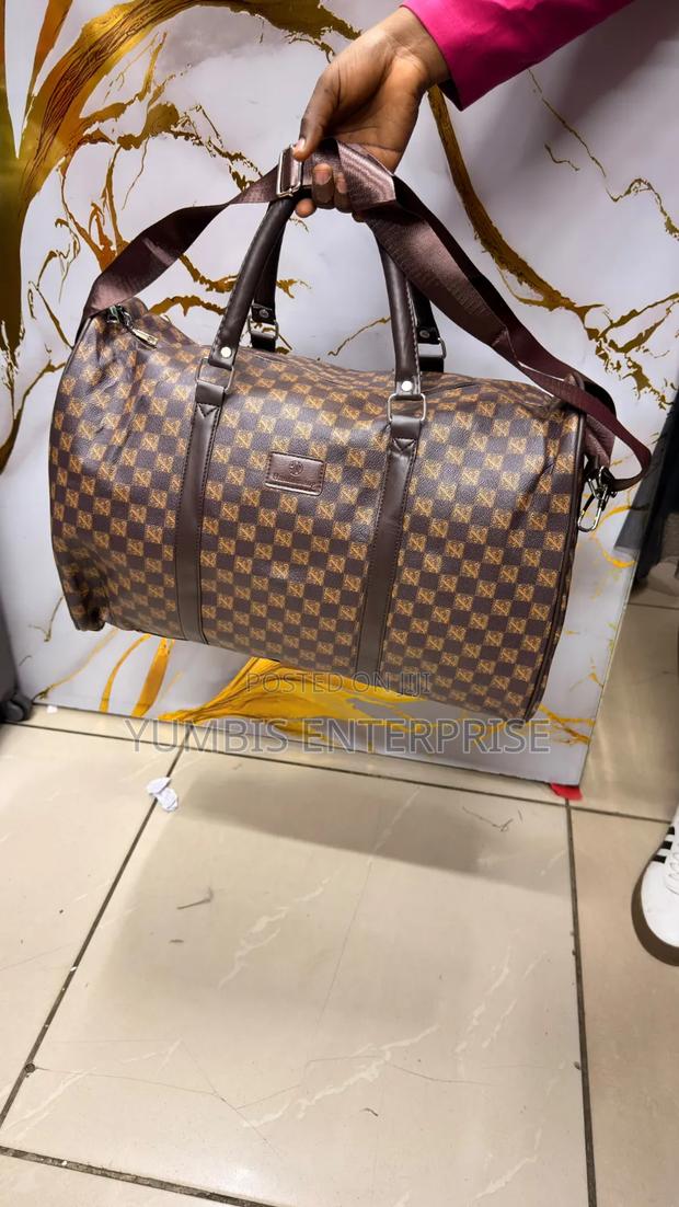 Medium Checked Prints Leathers Duffle Travel Bag_1200 - main view