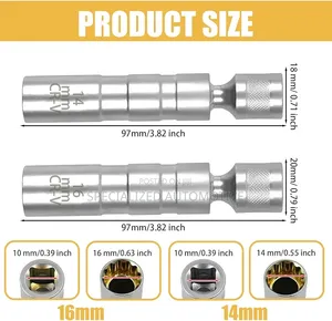 Vehicle Spark Plug Removal Socket Spanner Magnetic Sleeve 14mm 16mm