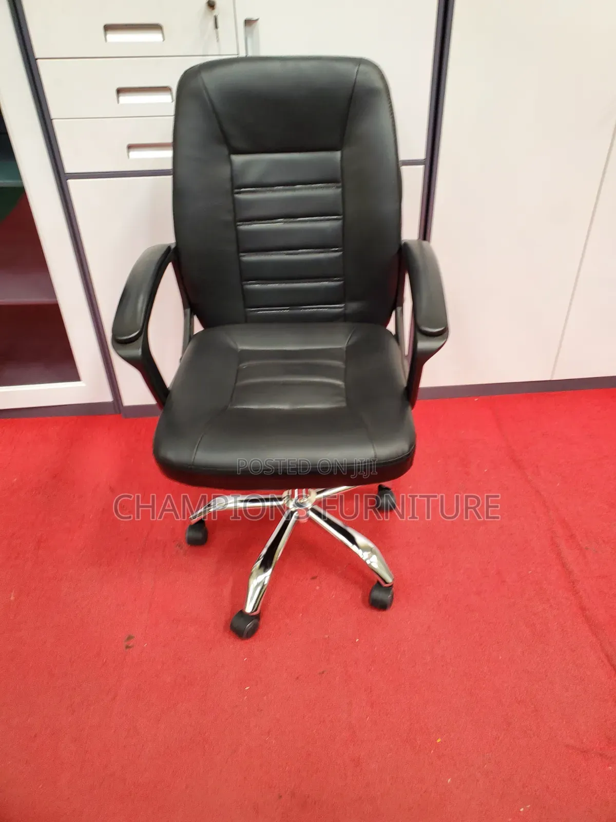 Black Leather Swivel Office Chair