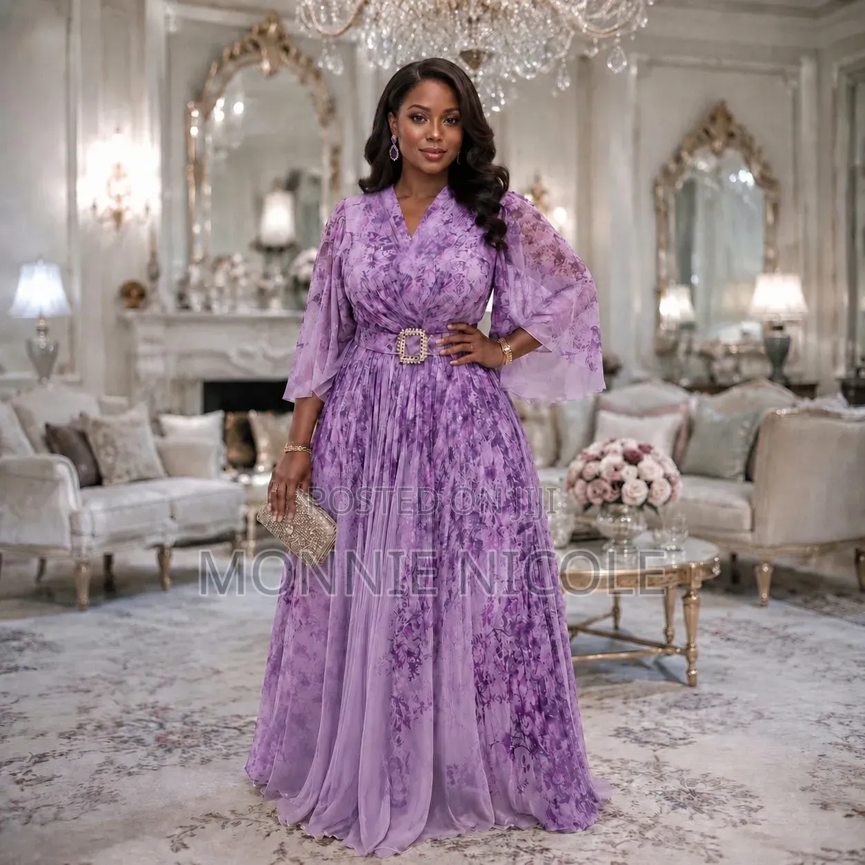 Stacy Pat Elegant Floral Maxi Dress