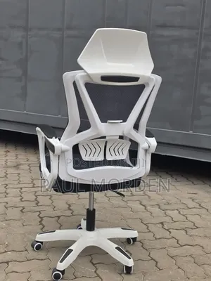 White Back Gray Office Chair With Footrest