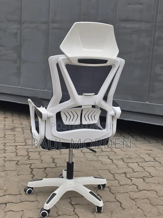White Back Gray Office Chair With Footrest - thumbnail 2