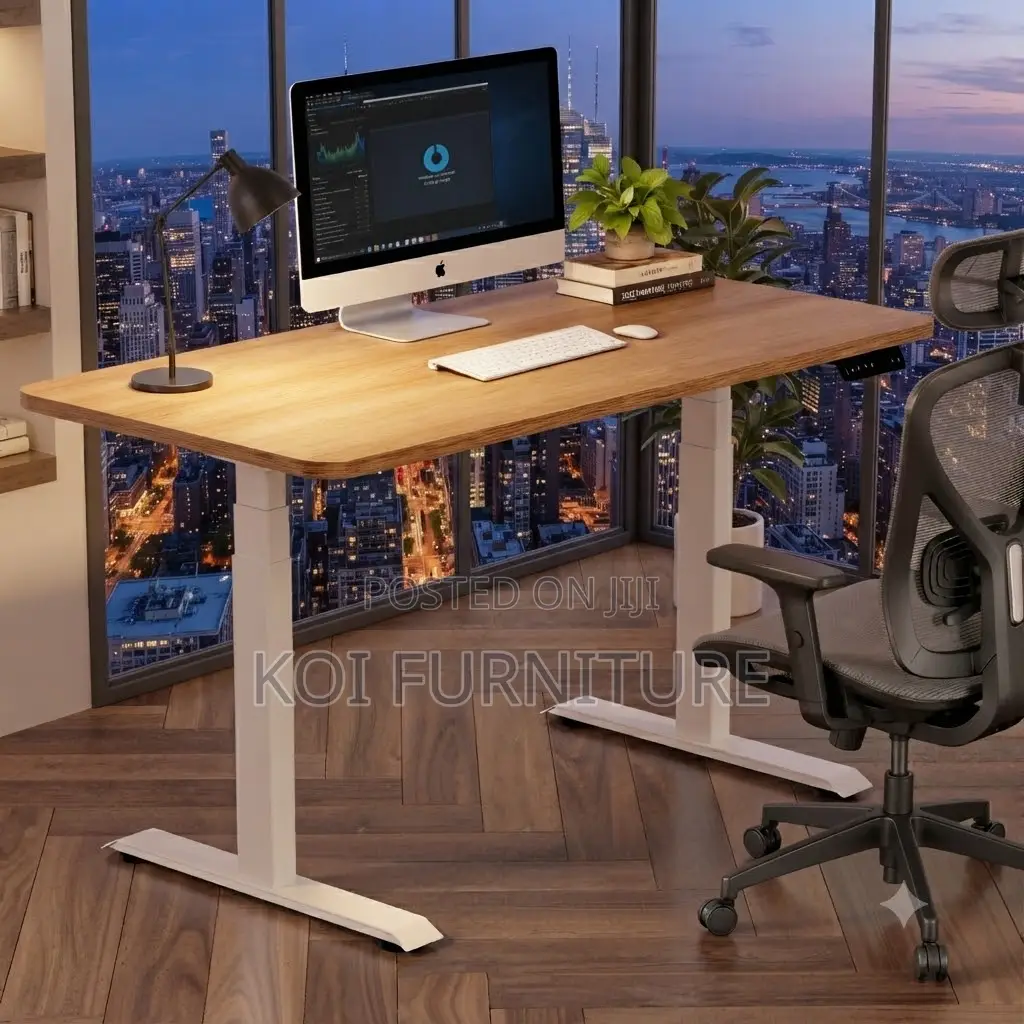 Office Desk; 1.2m Adjustable Desk With Power Cable