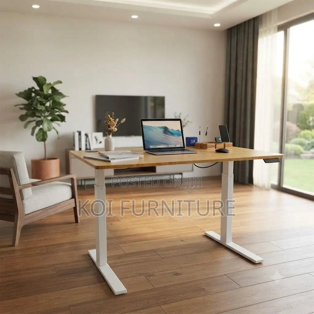 Office Desk; 1.2m Adjustable Desk With Power Cable