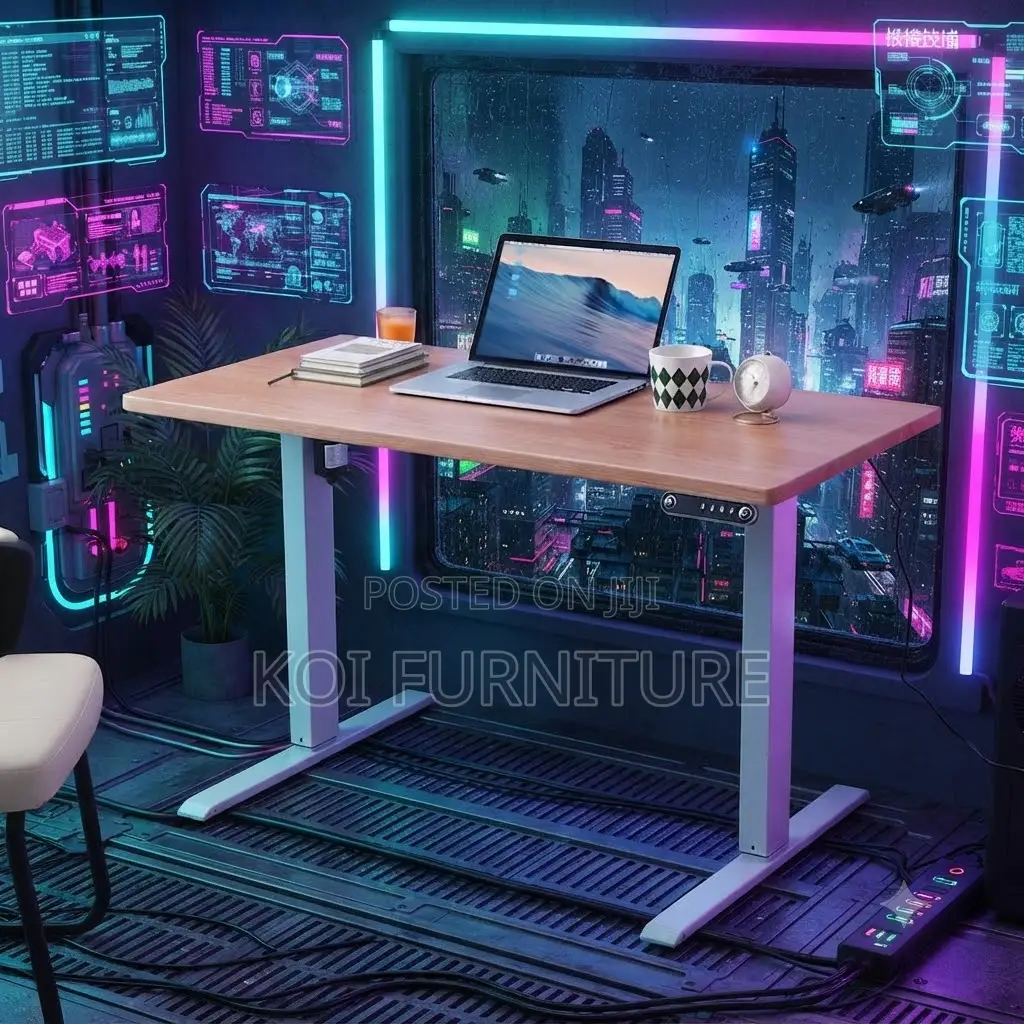 Office Desk; 1.2m Adjustable Desk With Power Cable