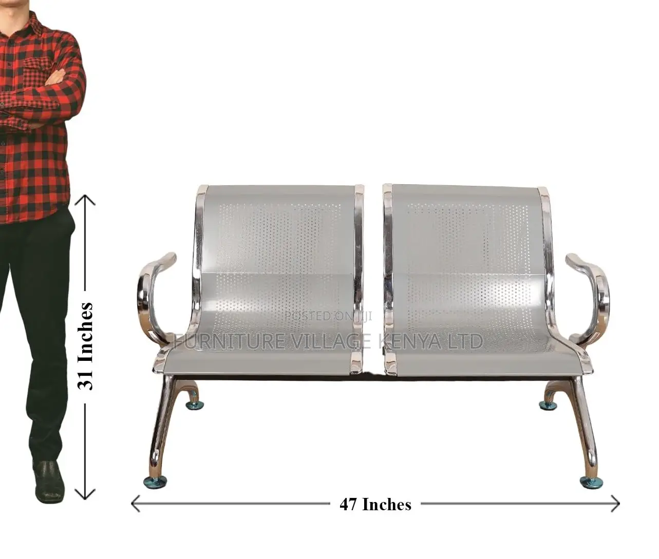 Bench; Sturdy 2 Seater Non Padded Visitor's Reception Bench
