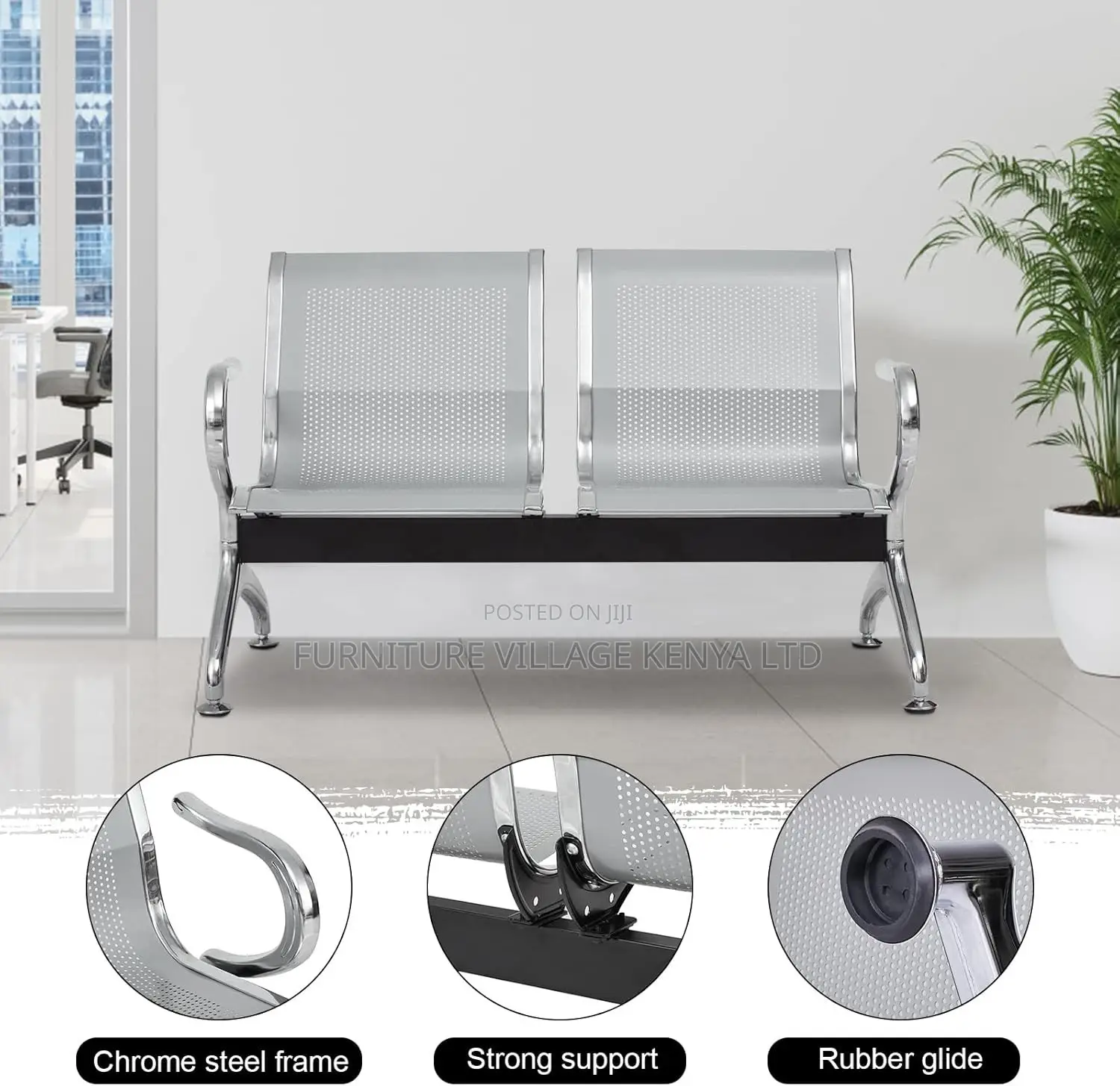 Bench; Sturdy 2 Seater Non Padded Visitor's Reception Bench